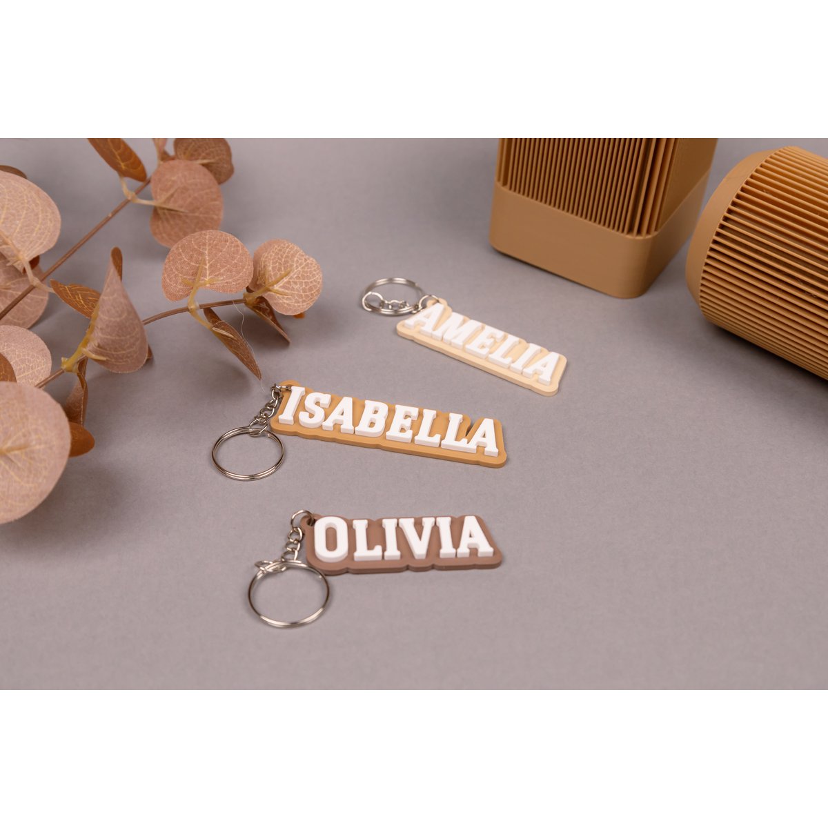Custom Name Keychain - Personalized Keyring - Sustainable Gift for Her, Him, or Kids - Neutral Tone Bag Charm, School Graduation Gift