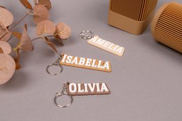 Custom Name Keychain - Personalized Keyring - Sustainable Gift for Her, Him, or Kids - Neutral Tone Bag Charm, School Graduation Gift