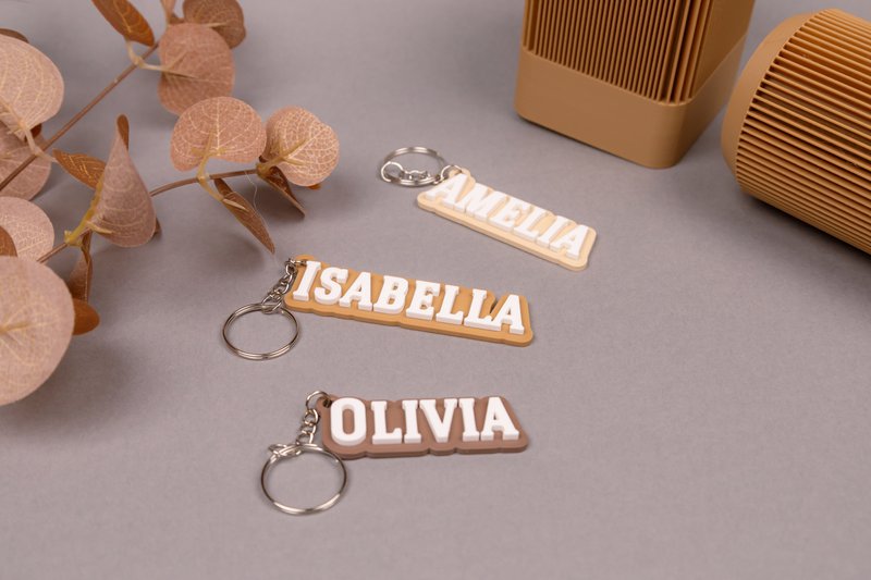 Custom Name Keychain - Personalized Keyring - Sustainable Gift for Her, Him, or Kids - Neutral Tone Bag Charm, School Graduation Gift