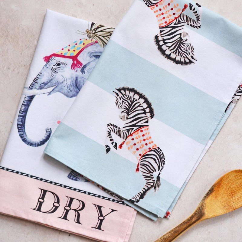 YE - Set of 2 100% cotton animal tea towels