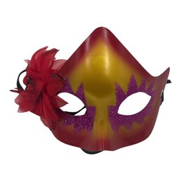Orange rød maske med glitter lilla vipper