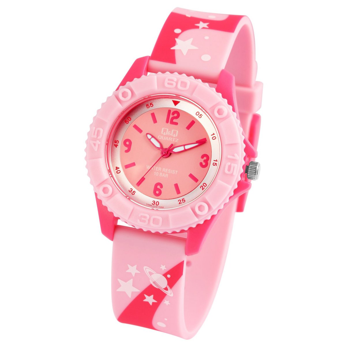Q&Q children's watch, silicone strap, "Space", pink, 10 bar, Ø 35 mm