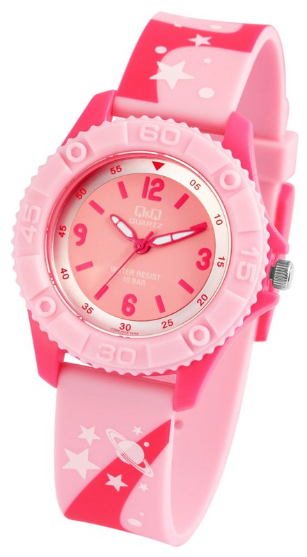 Q&Q children's watch, silicone strap, "Space", pink, 10 bar, Ø 35 mm