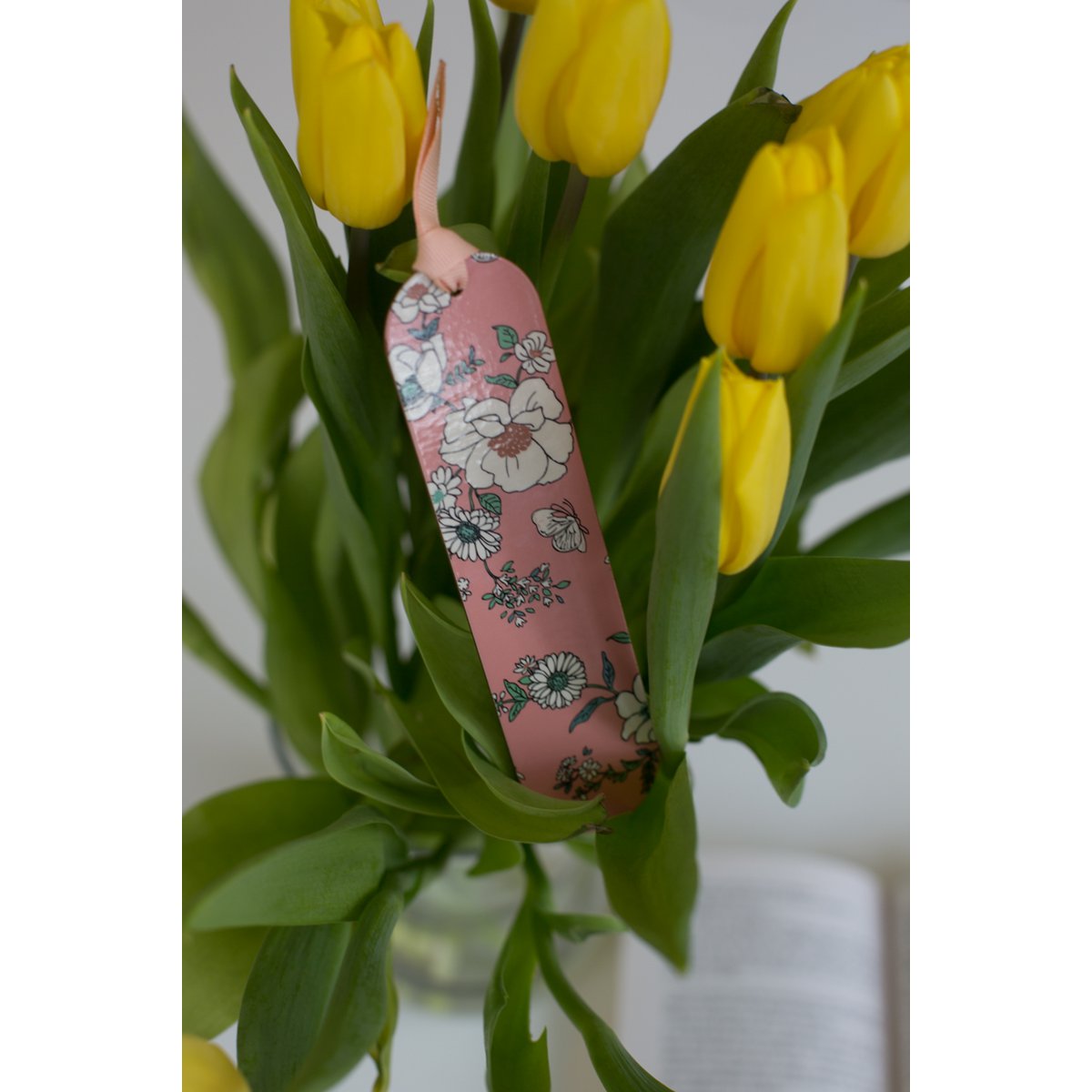 Marque-pages en bois imprimé floral
