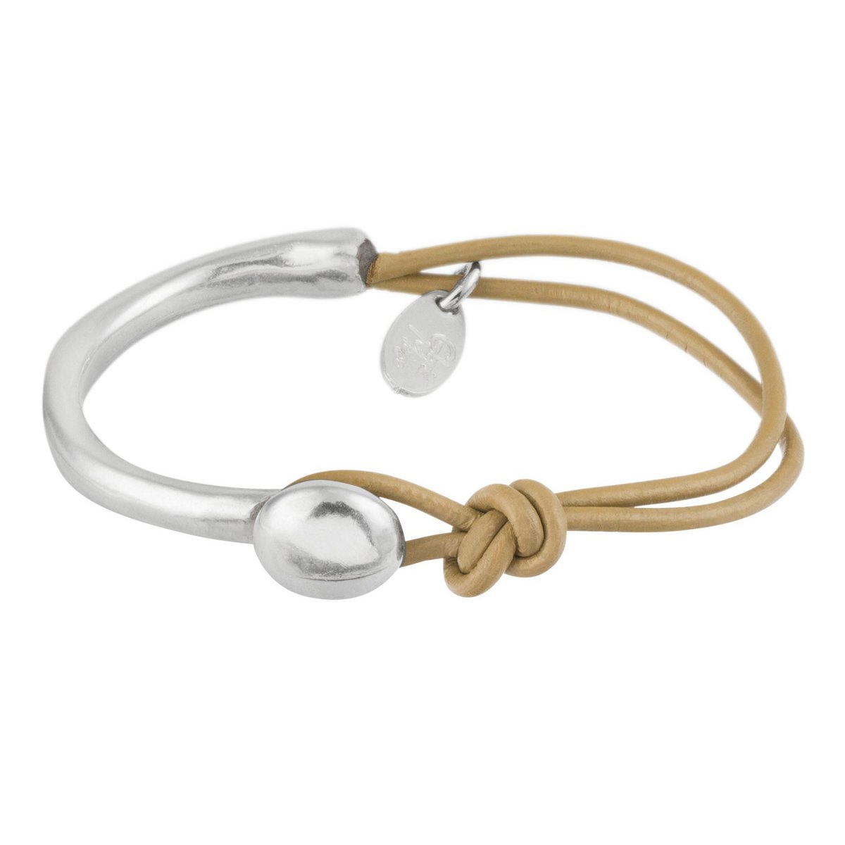 Armband aus Silber und Leder Basic aus feinem cremefarbenem Zamak-Leder