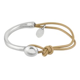 Armband aus Silber und Leder Basic aus feinem cremefarbenem Zamak-Leder