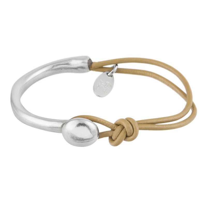 Armband aus Silber und Leder Basic aus feinem cremefarbenem Zamak-Leder