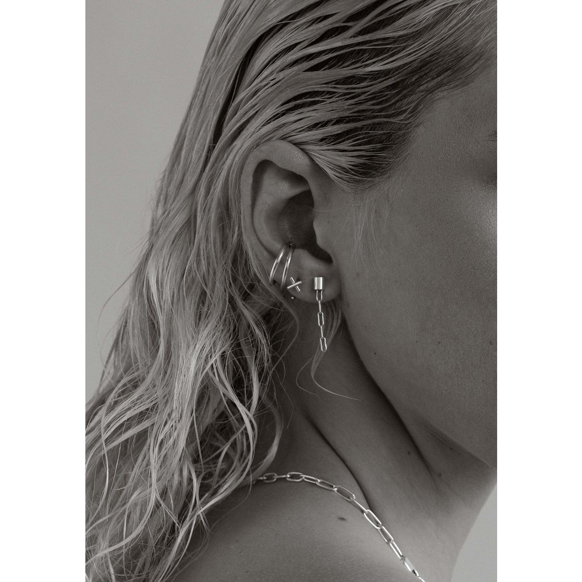 Brooklyn 5 Links Stud Earrings Silver