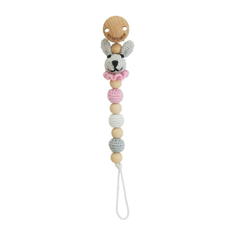 Attache-tétine au crochet lapin BOBBY en rose