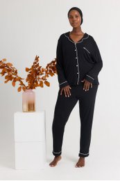 Bambus lang pyjamas sæt i sort