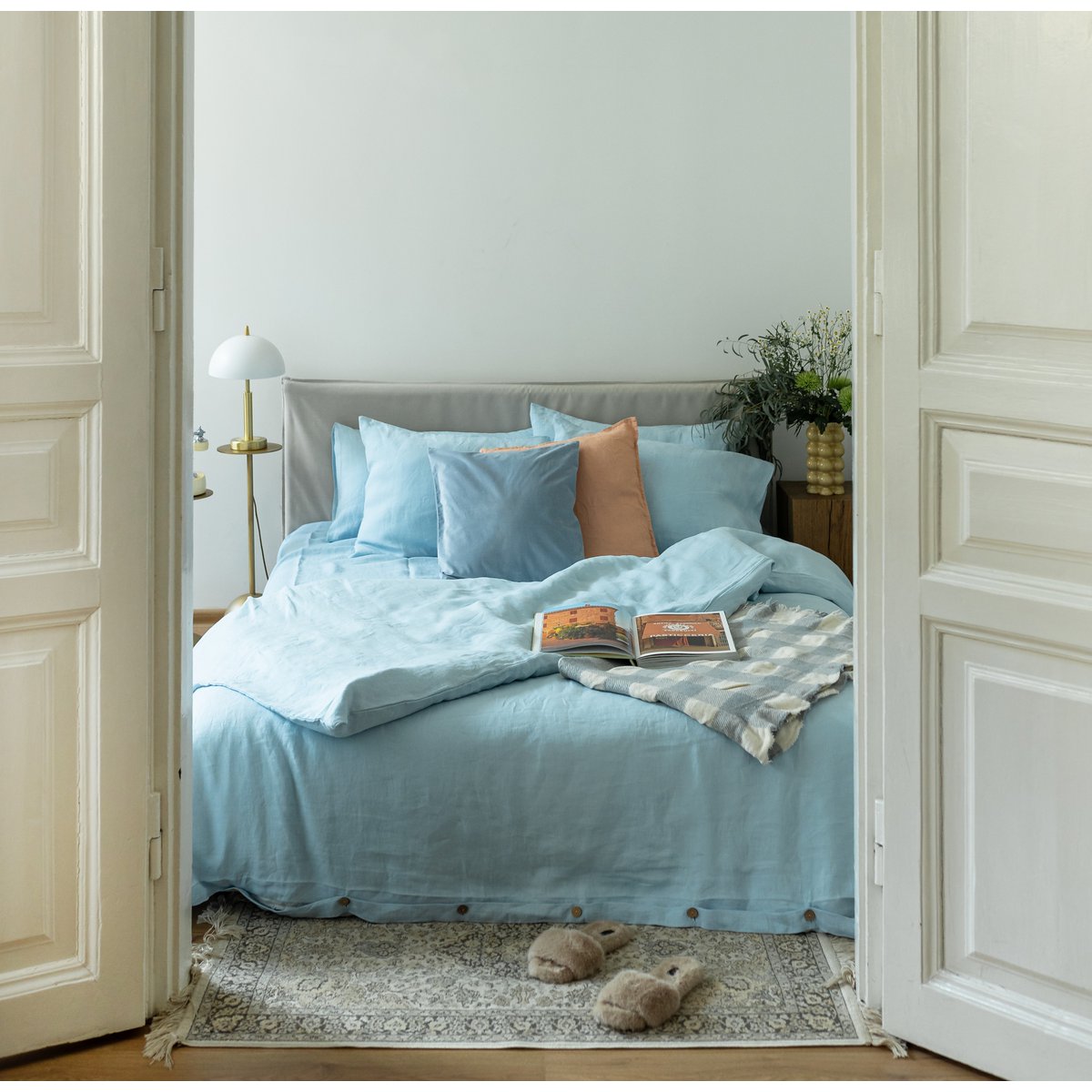 Sky Blue Linen dekbedoverdeksel