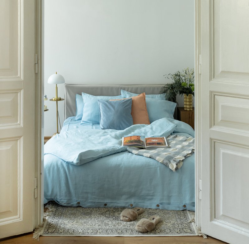 Sky Blue Linen Duvet Cover Set