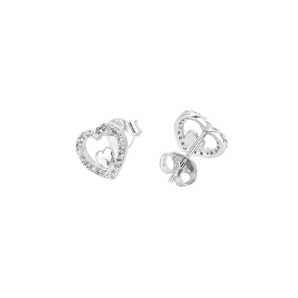 Ohrstecker | Herz aus Sterlingsilber mit CZ | Rhodium