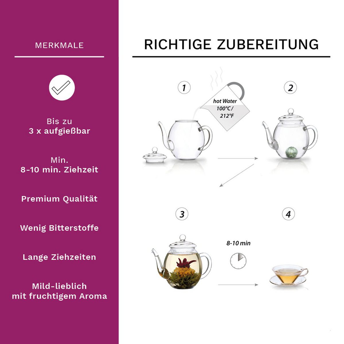 Creano Glasteekanne 1,0l inkl. 2 Teeblumen