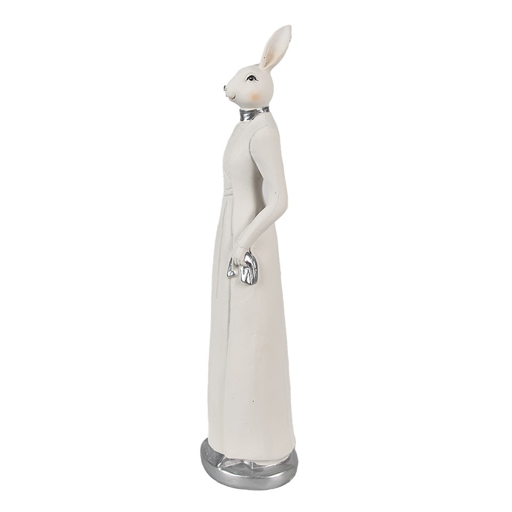Hasenstatue, 28 cm, weiße Polyresin-Osterdekoration