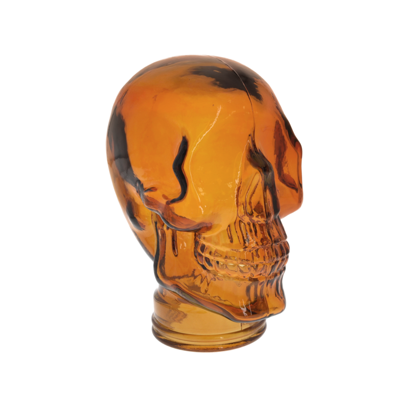 Deko-Totenkopf aus orangefarbenem Recyclingglas H27x19x15