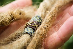 Leather dreadlock bead with fabric » Handmade