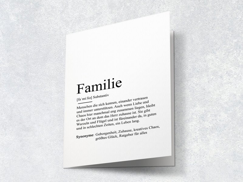 Definition "Familie" lykønskningskort