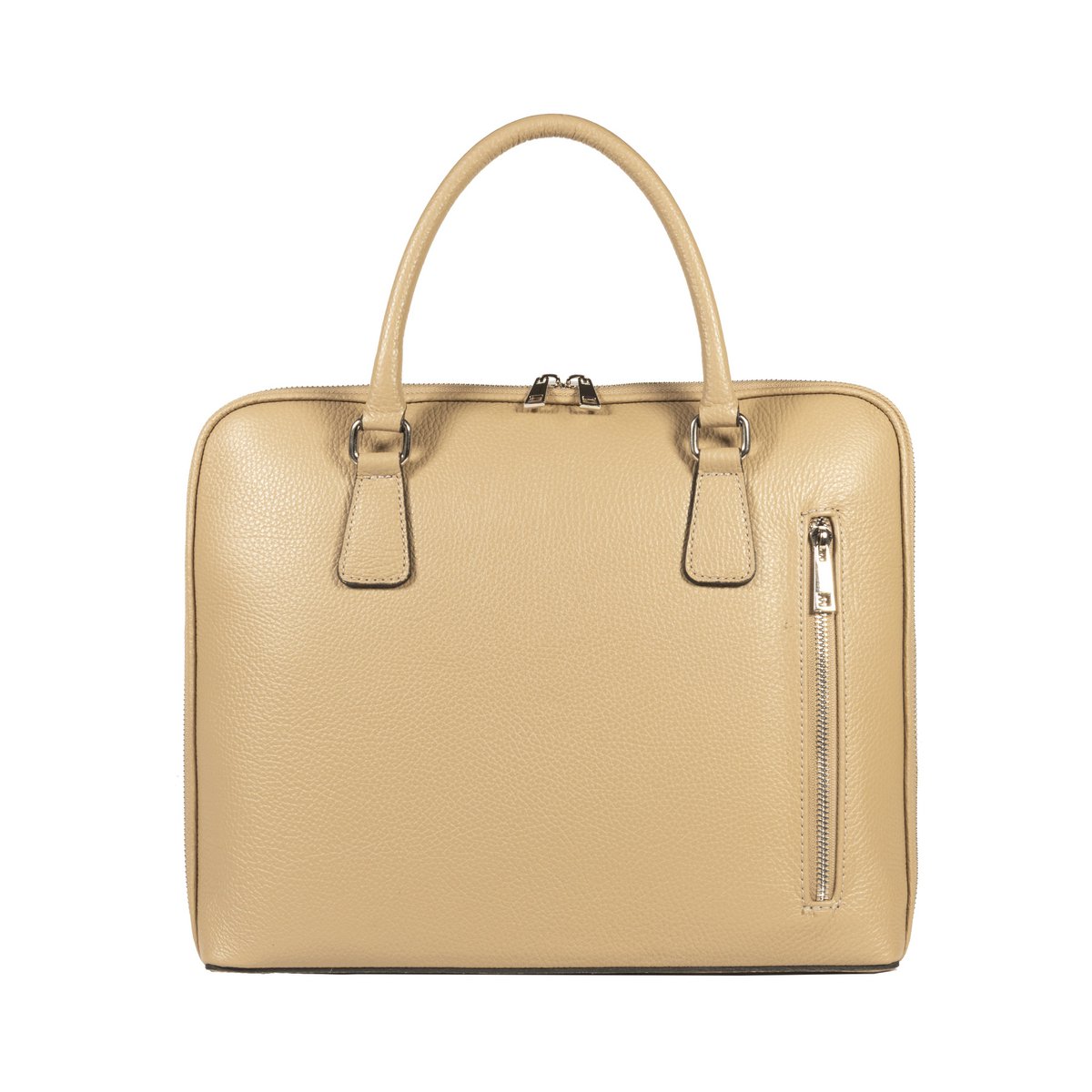 RB1019AQ | Unisex Business Briefcase in Genuine Leather Made in Italy with removable shoulder strap. Attachments with shiny nickel metal snap hooks - Taupe color - Dimensions: 37 x 29 x 6.5 cm