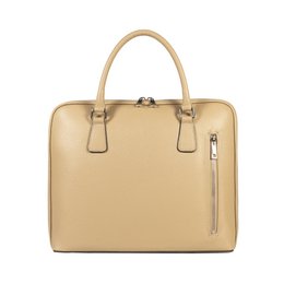 RB1019AQ | Unisex Business Briefcase in Genuine Leather Made in Italy with removable shoulder strap. Attachments with shiny nickel metal snap hooks - Taupe color - Dimensions: 37 x 29 x 6.5 cm