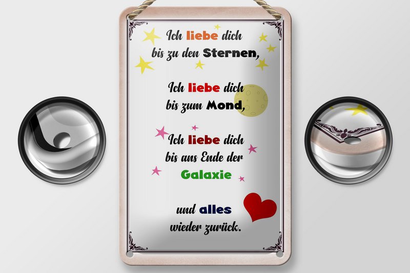 Tin sign saying 12x18cm I love you to the stars decoration