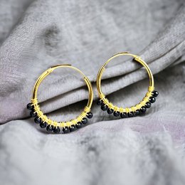 Gemstone Onyx Hoop Earrings - 925 Sterling Gold Plated - OHR925-26