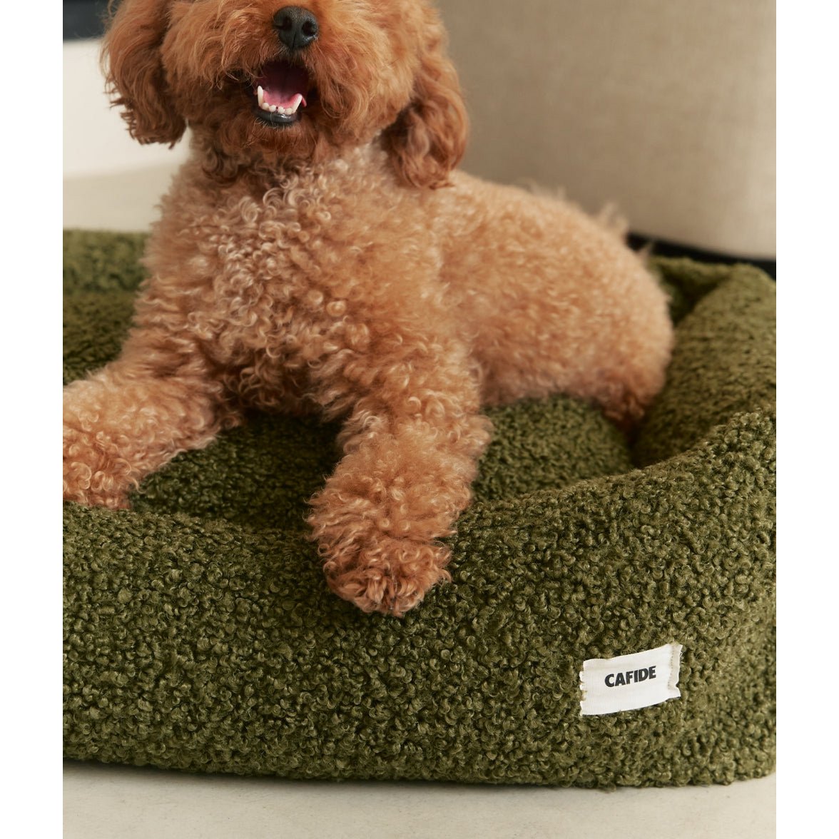 Green Sheepskin Dog Bed, Snozy