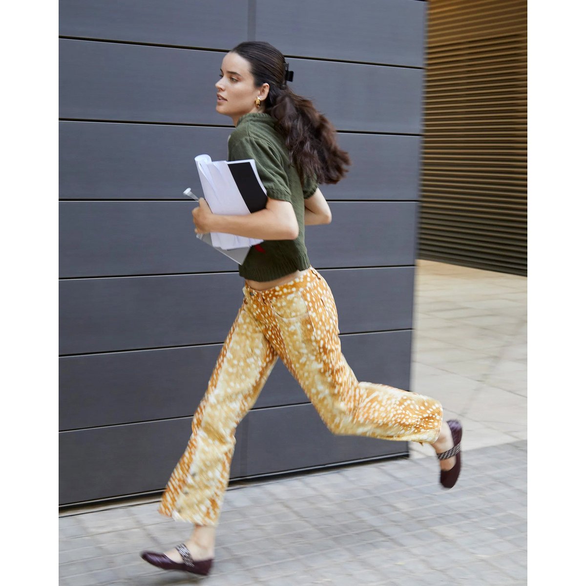 Jeans in denim con stampa cervo