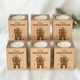 Teelichthalter Holz „Schöne Weihnachtszeit“ – Gastgeschenk & Weihnachtsgeschenk für Mitarbeiter | inkl. Teelicht