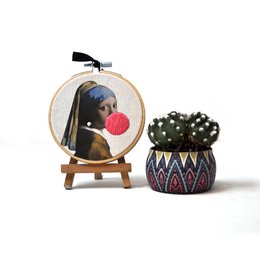 Handmade Embroidery Hoop Wall Art - Bubblegum Celebrities - Textile Wall Art Decoration (10cm)