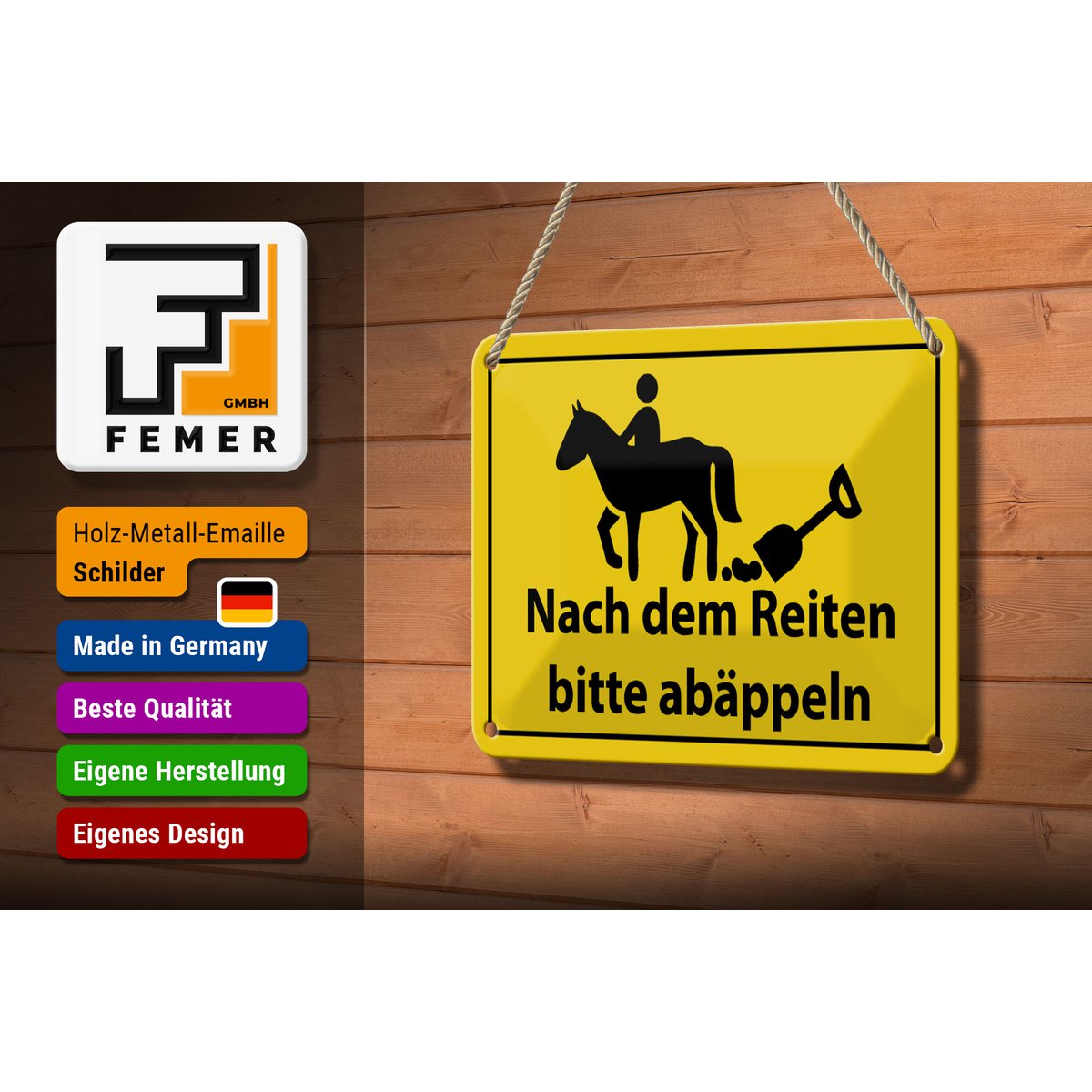 Tin sign note 18x12cm Please abäppel after riding decoration