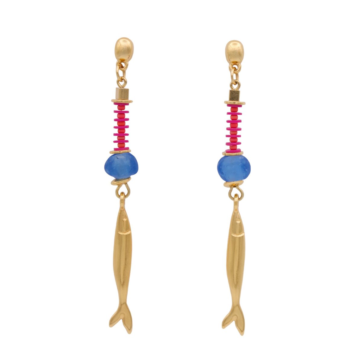 ARACATACA aretes dorados de colores con colgantes de peces