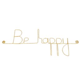 Little Word Wall Decoration in golden brass wire "Be happy" - to pin - Wall Jewelry