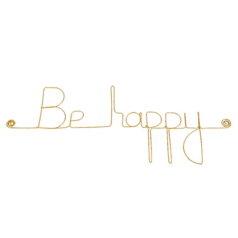 Little Word Wall Decoration in golden brass wire "Be happy" - to pin - Wall Jewelry