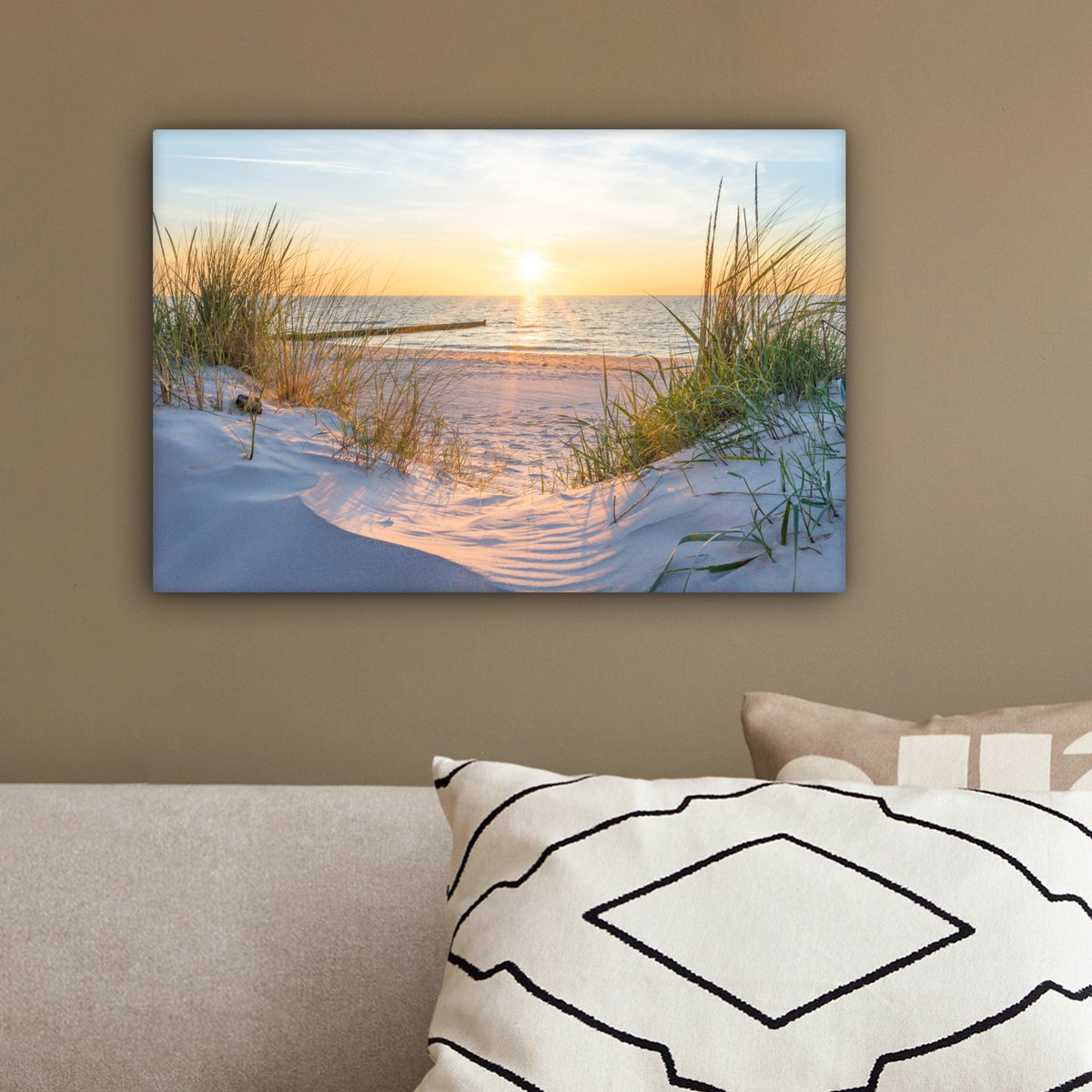 Pintura de lienzo - Decoración de pared - Playa - Sol - Dune - hierba - arena - horizonte