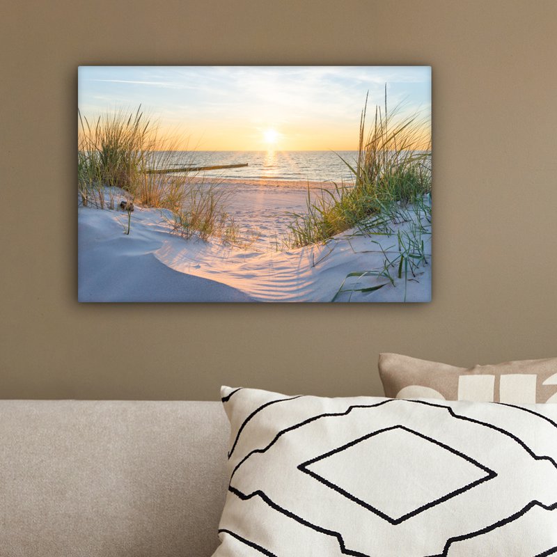 Canvas Maleri - Wall Decoration - Beach - Sun - Dune - Grass - Sand - Horizon
