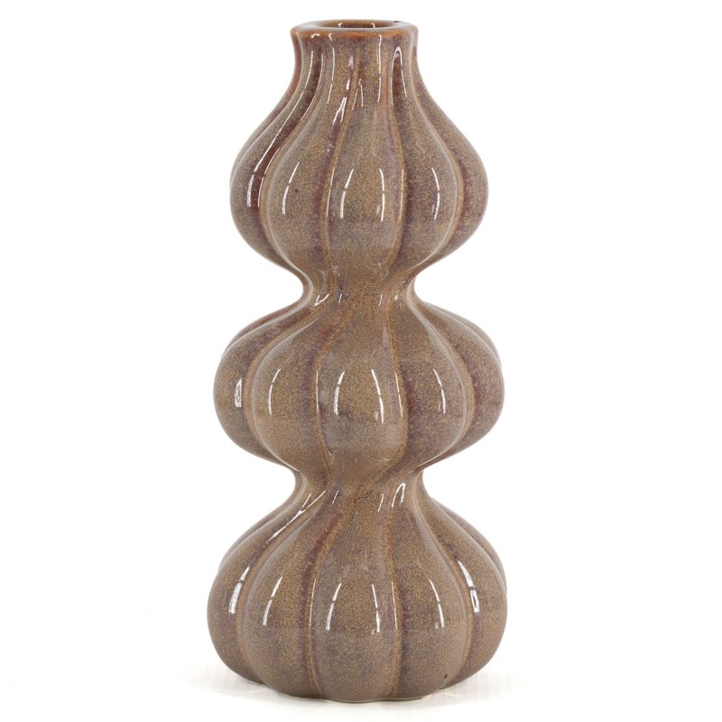 Earthenware candle holder trio brown