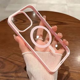 Pink gennemsigtigt akrylcover til iPhone 17 Air 16 15 14 13 12 11 Pro Max Plus hårdt stødsikkert kraftigt magnetisk Magsafe cover