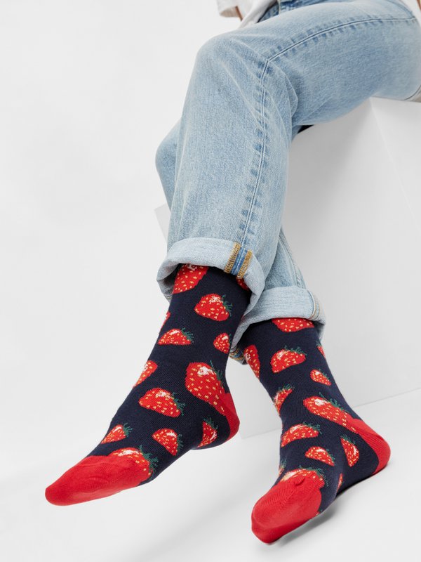 Bio Socken Strawberries - Bunte Socken mit Erdbeeren, Erdbeer-Muster