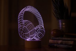 3D-Kopfhörer-LED-Licht | Holzbatterie und USB-Kabel