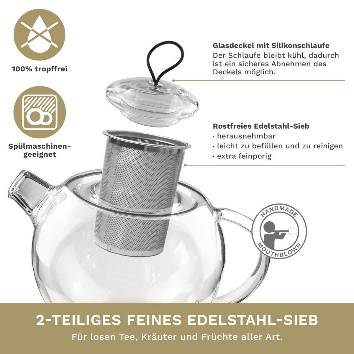 Creano Glas-Teekanne Jumbo 1,0l mit Sieb
