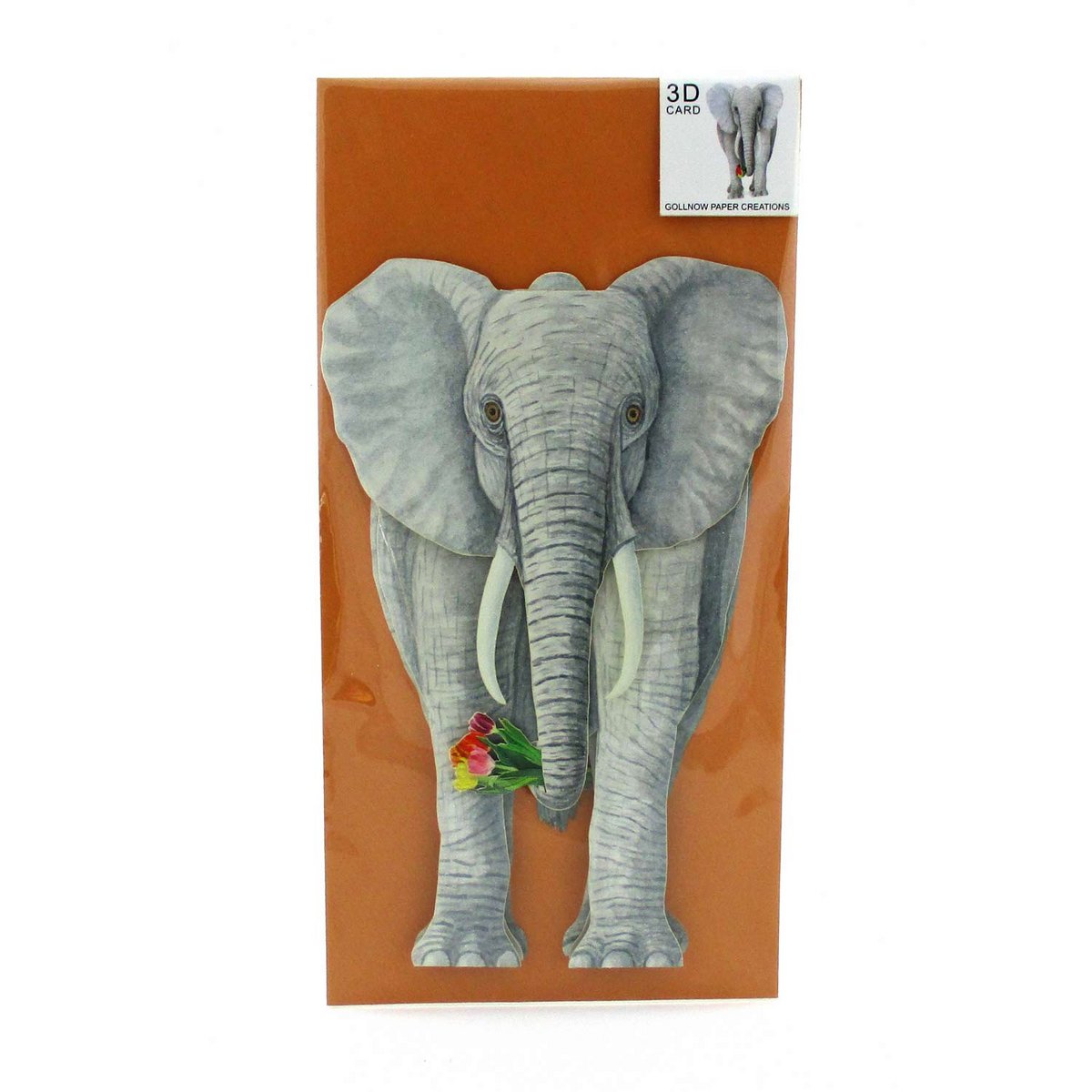3D-Tierkarte Elefant mit Blumenstrauß
