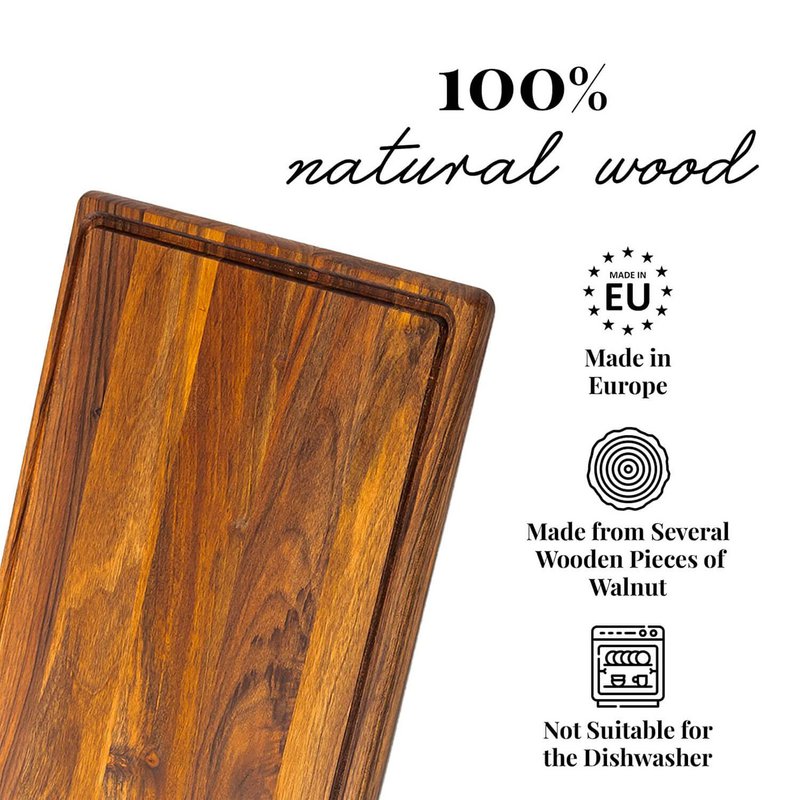 Grande planche à découper en bois - Planche de service en noyer (44 x 30 x 2 cm)