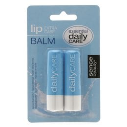 Two blue lip balm sticks in a blister pack. The lip balm is labeled "Sence Lip Balm TwinPack blue" and is part of the "daily care" product line.