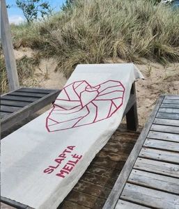 Linen beach towel King Grey/Red