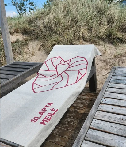 Linen beach towel King Grey/Red