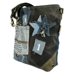 Sac bandoulière femme Sunsa. Sac bandoulière en jean et toile upcyclés. Sac à main style rétro vintage. Sac bandoulière pour femme.