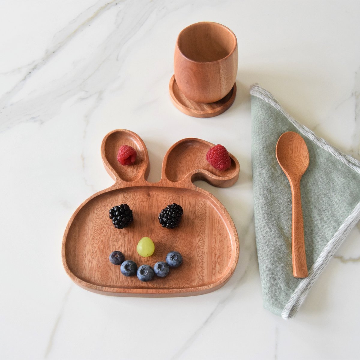 Handmade Kids Plate - Rabbit - Eco-friendly - Khaya wood