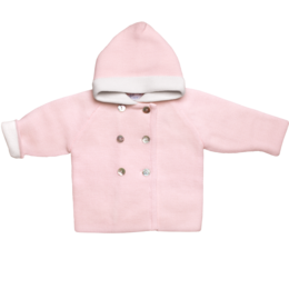 Abrigo con capucha rosa de 100 % lana merino de la mejor calidad
