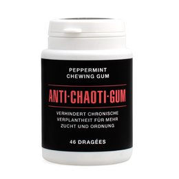 Mint-flavored chewing gum with anti-chaotic properties, designed to help maintain focus and concentration.